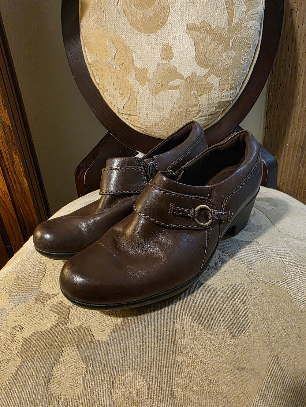 Clarks Women's Dark Brown Leather Slip-On Mules with Buckle
